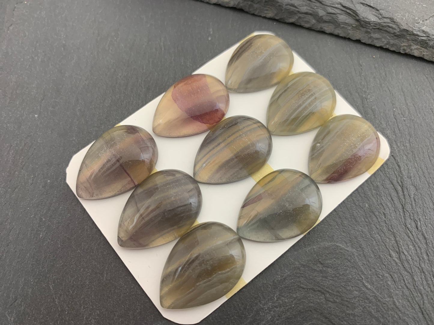 Green-Yellow Fluorite Pear Cabochon: Calibrated Gemstone (18x25mm)