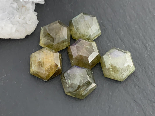 Discounted Faceted Labradorite hexagon 8mm cabochon| lot of 6 pieces