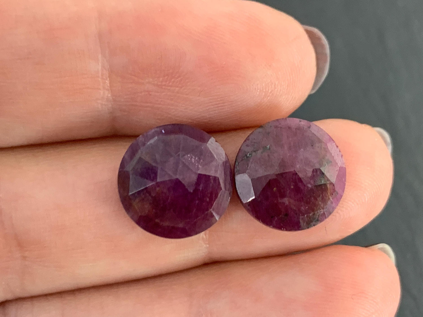 Faceted Ruby pair 12mm cabochon