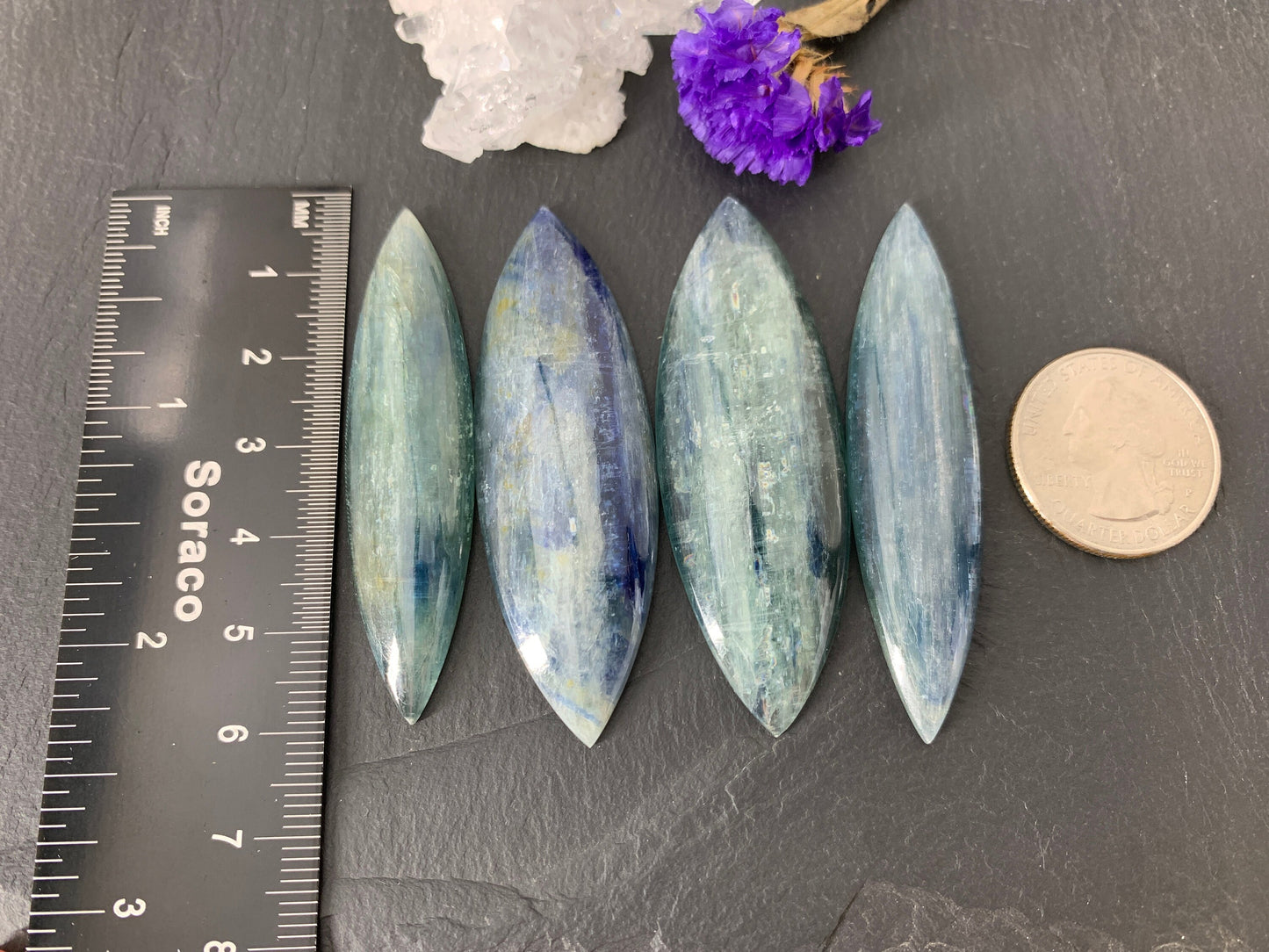 Large Kyanite marquise  57-61mm long cabochon