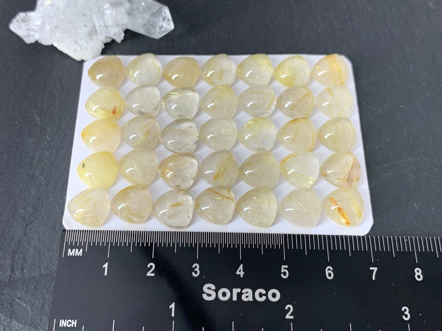 Gold Rutilated Quartz triangle 10x10mm cabochon - Calibrated cabochons