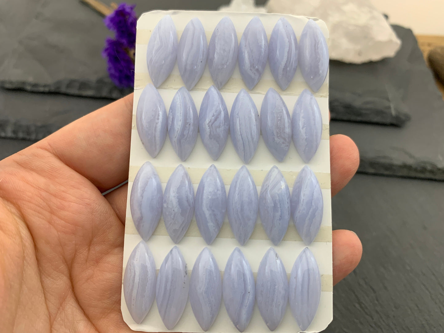 Blue Lace Agate marquise 8x20mm cabochon - Calibrated cabochons
