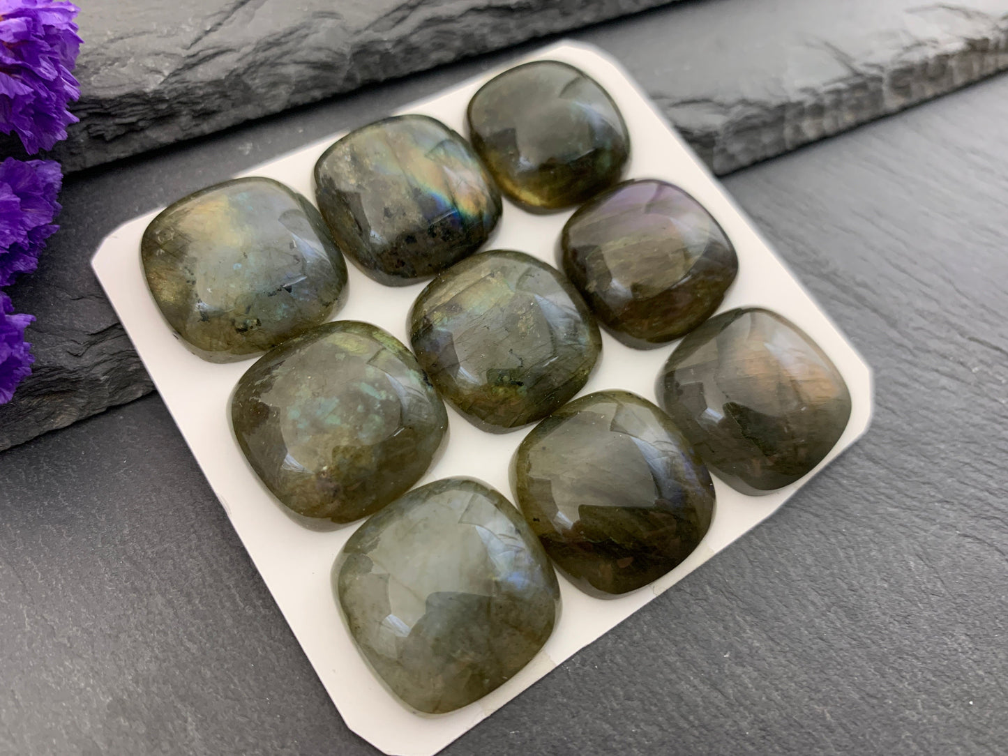 Natural Labradorite Square Cabochon: Calibrated 20mm Gemstone