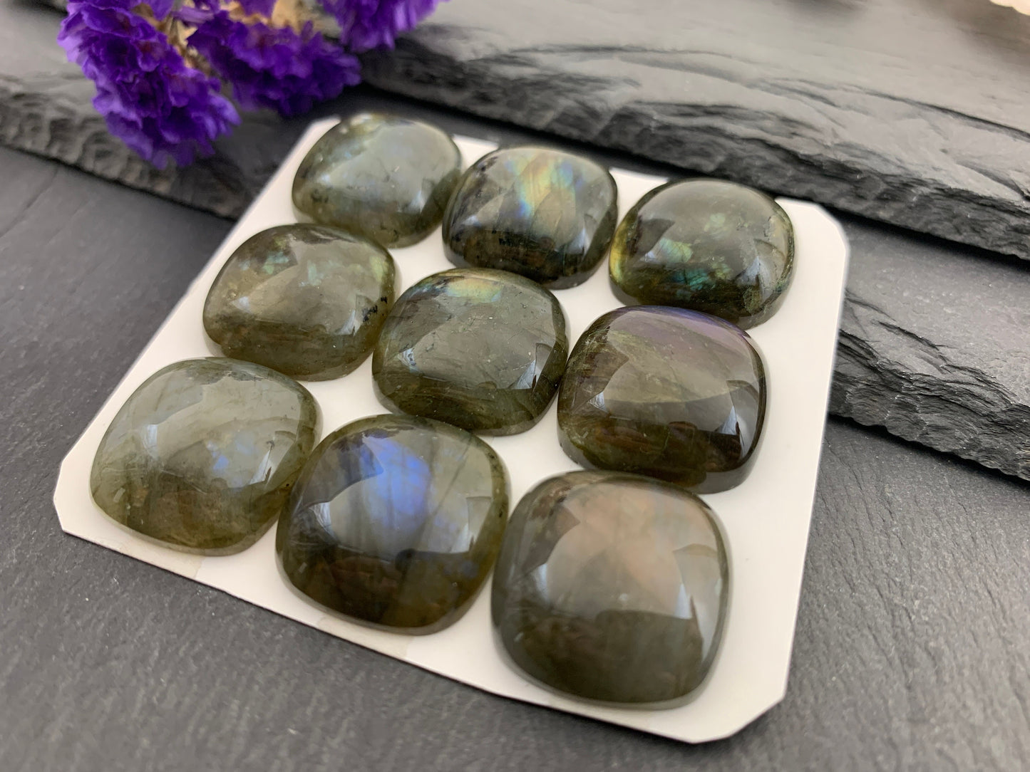 Natural Labradorite Square Cabochon: Calibrated 20mm Gemstone