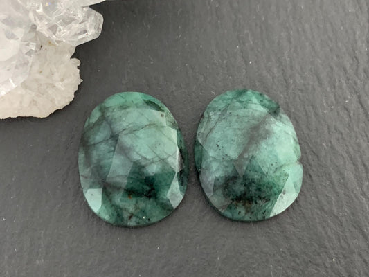 Faceted Emerald Pair 14x17x4mm cabochon