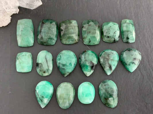 Faceted Emerald 11-17mm long cabochon