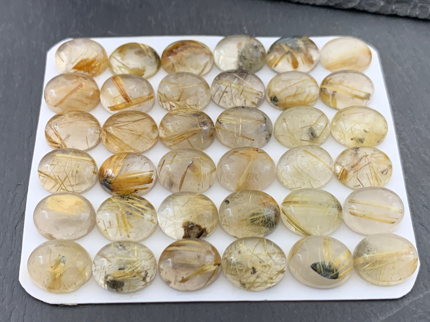 Gold Rutilated Quartz oval 10x12mm cabochon - Calibrated cabochons