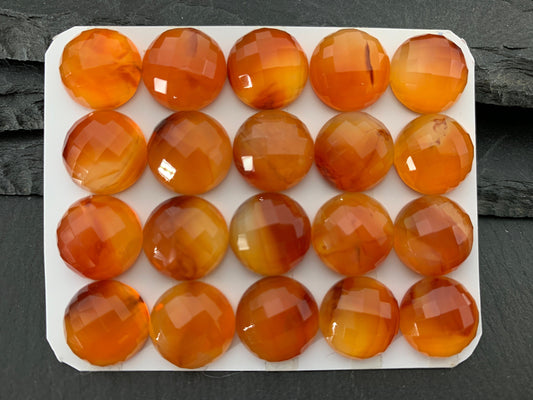 Faceted Carnelian round 13mm cabochon  - Calibrated cabochon