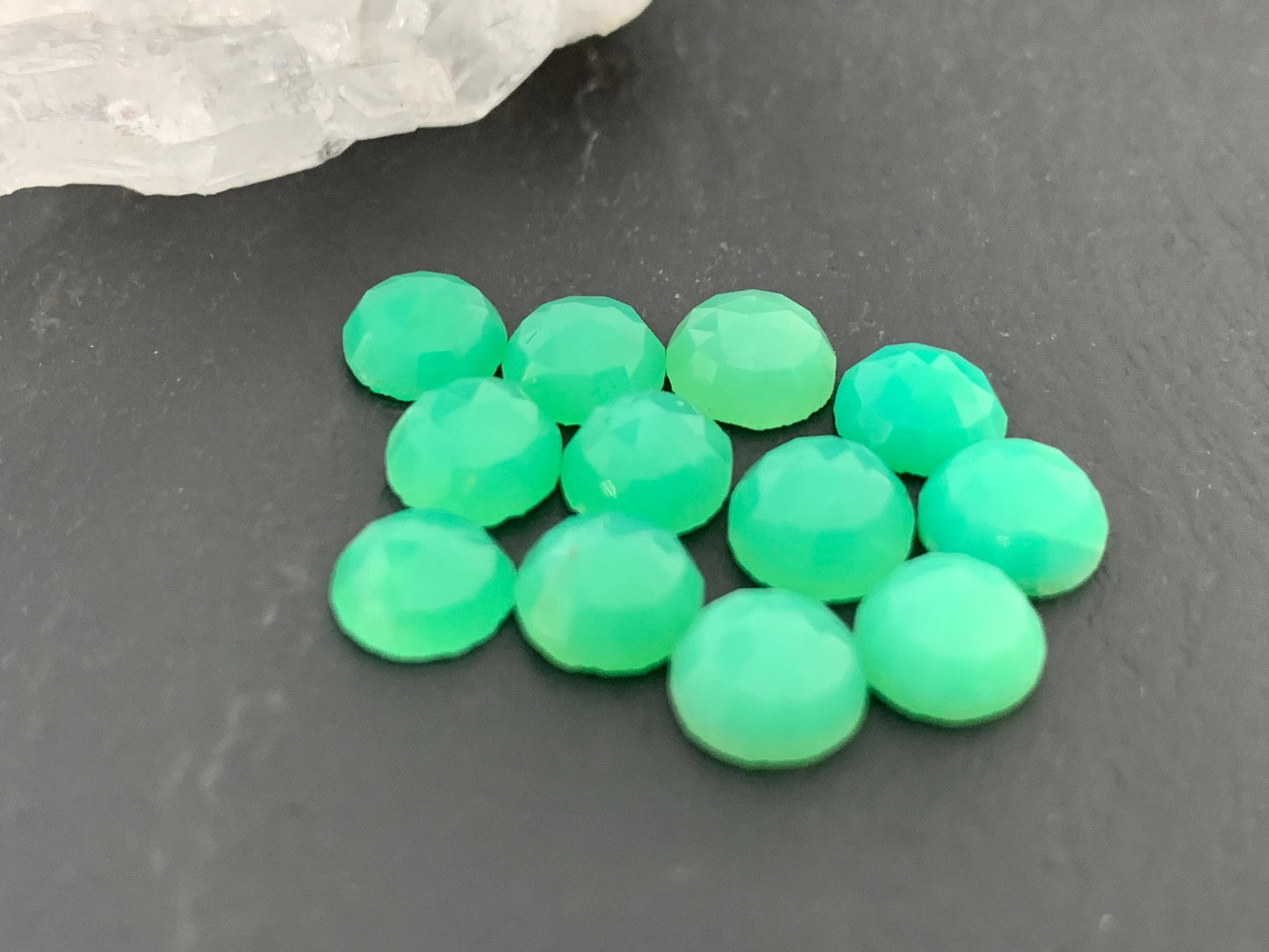 Faceted Chrysoprase round 6mm cabochon