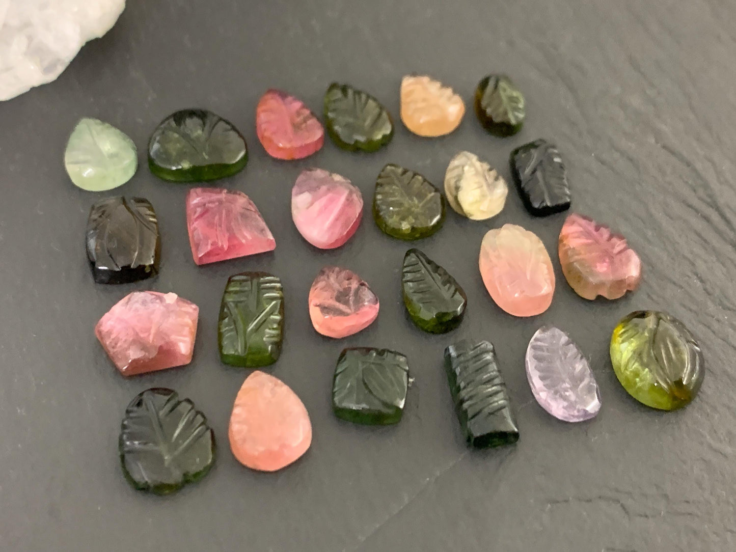 Carved Tourmaline free form 9-11mm long cabochon