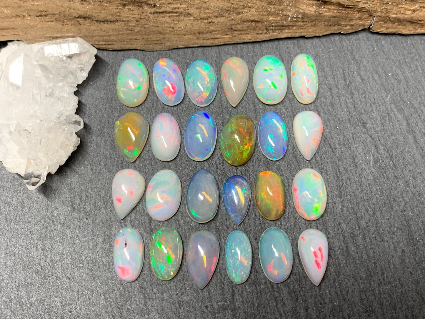 Ethiopian Opal pear, oval 11-12mm long cabochon