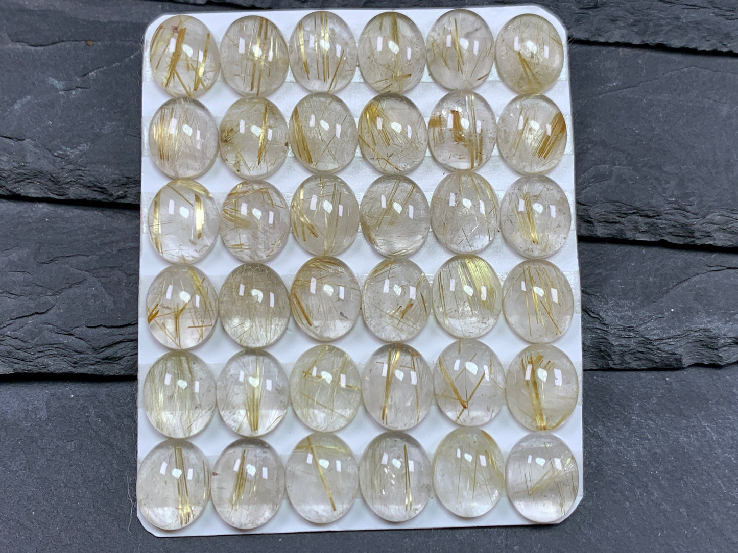Gold Rutilated Quartz oval 10x12mm cabochon - Calibrated cabochons