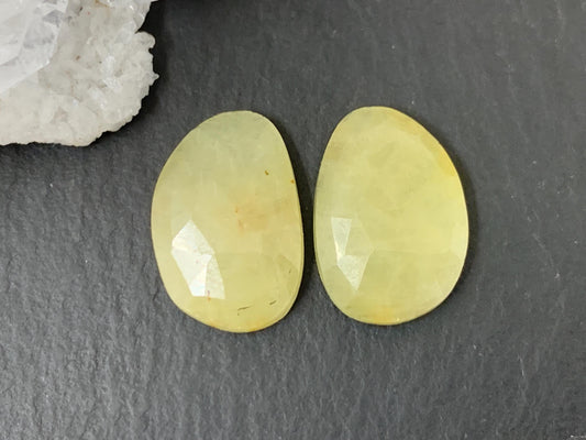 Faceted Yellow Sapphire pair 10x14x3mm cabochon