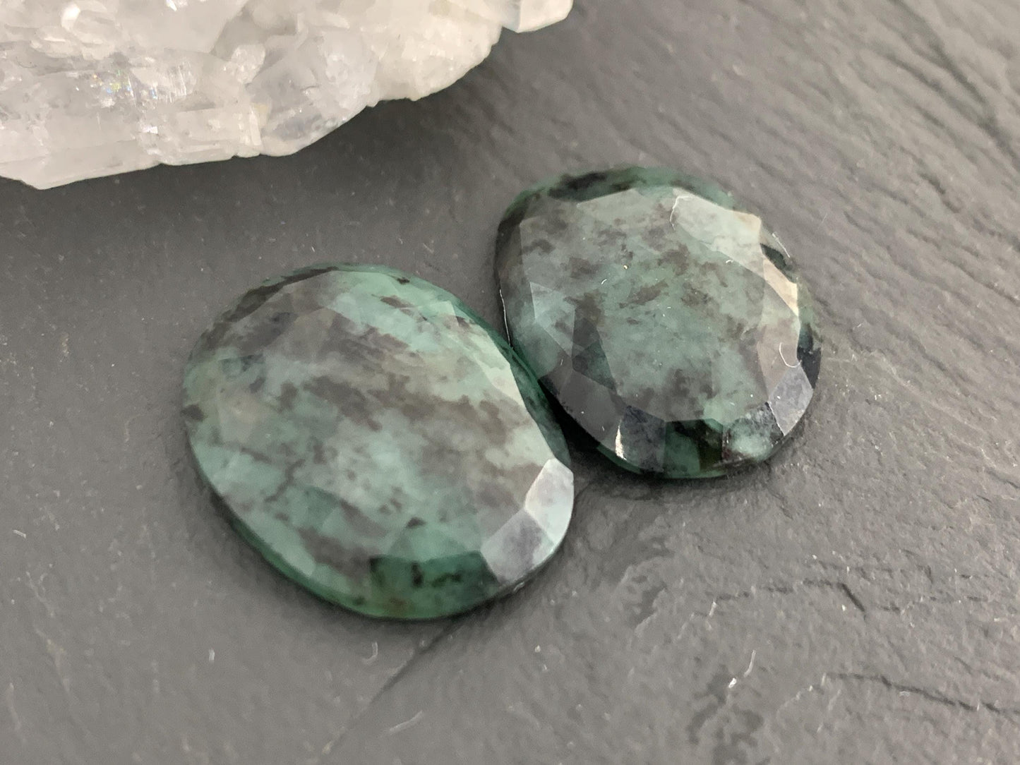 Faceted Emerald Pair 15x20x4.5mm cabochon