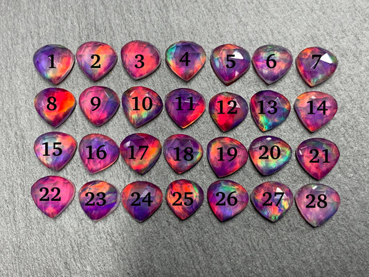 Faceted Aurora Opal pear 10mm cabochon - Doublet cabochons
