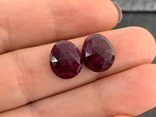 Faceted Ruby pair 10x12x3.5mm cabochon