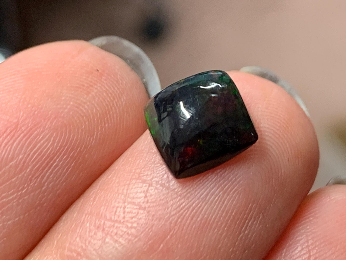 Natural Ethiopian Black Opal 8x8x4mm cabochon