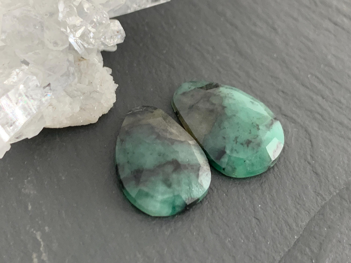 Faceted Emerald Pair 11x17x3.5mm cabochon