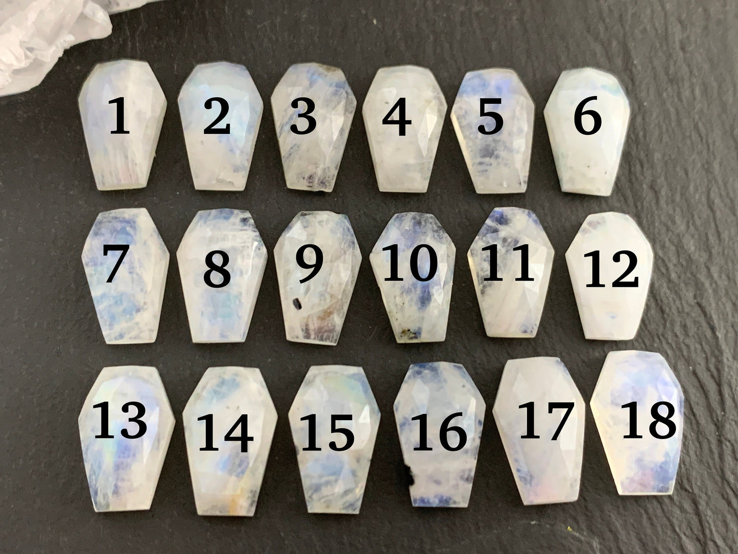 Faceted Moonstone coffin 10x16mm cabochon