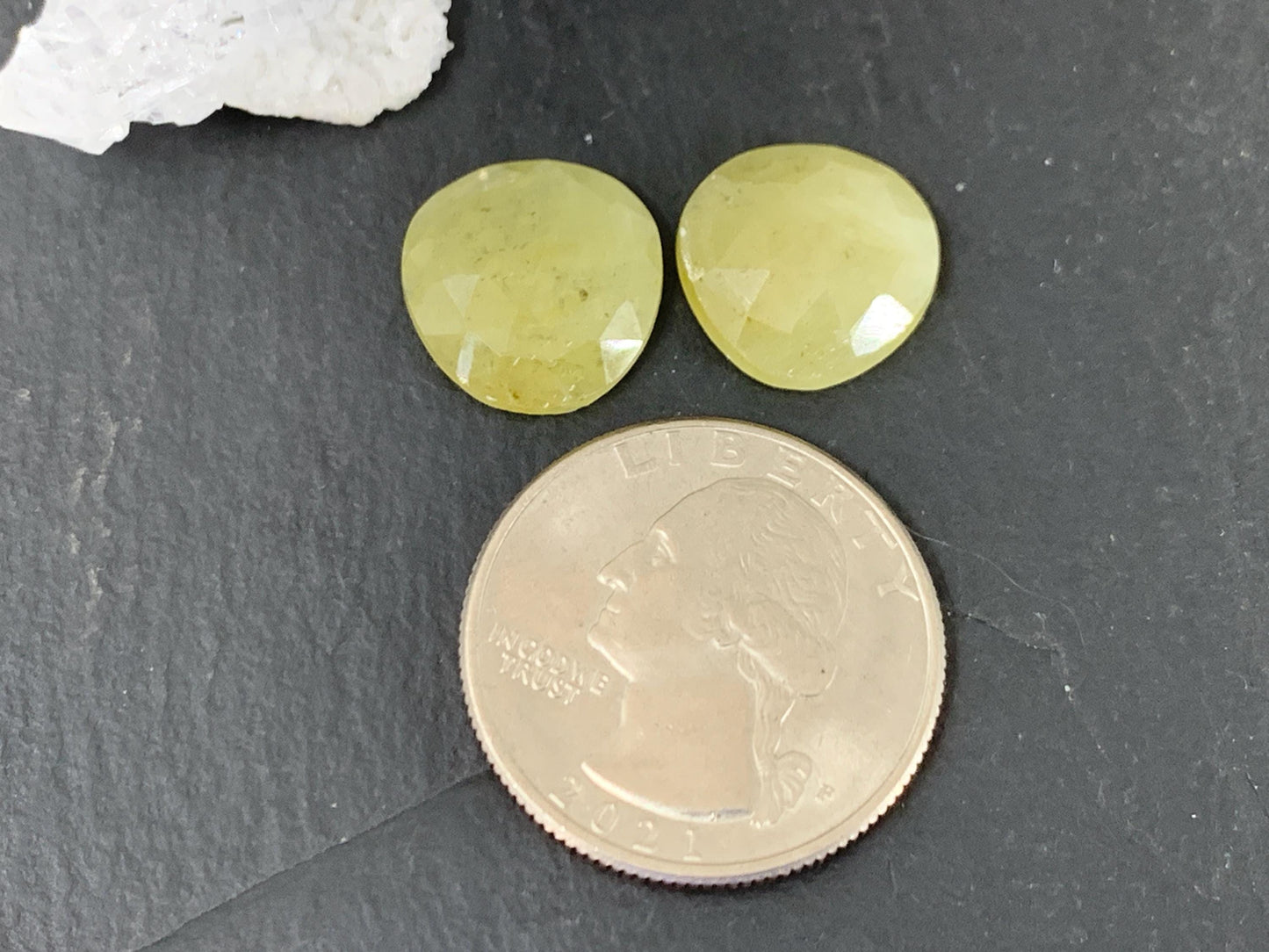 Faceted Yellow Sapphire pair 13x14x3.5mm cabochon