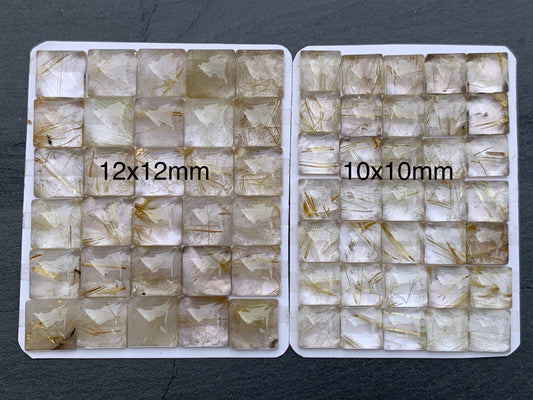 Gold Rutilated Quartz square 10, 12mm cabochon