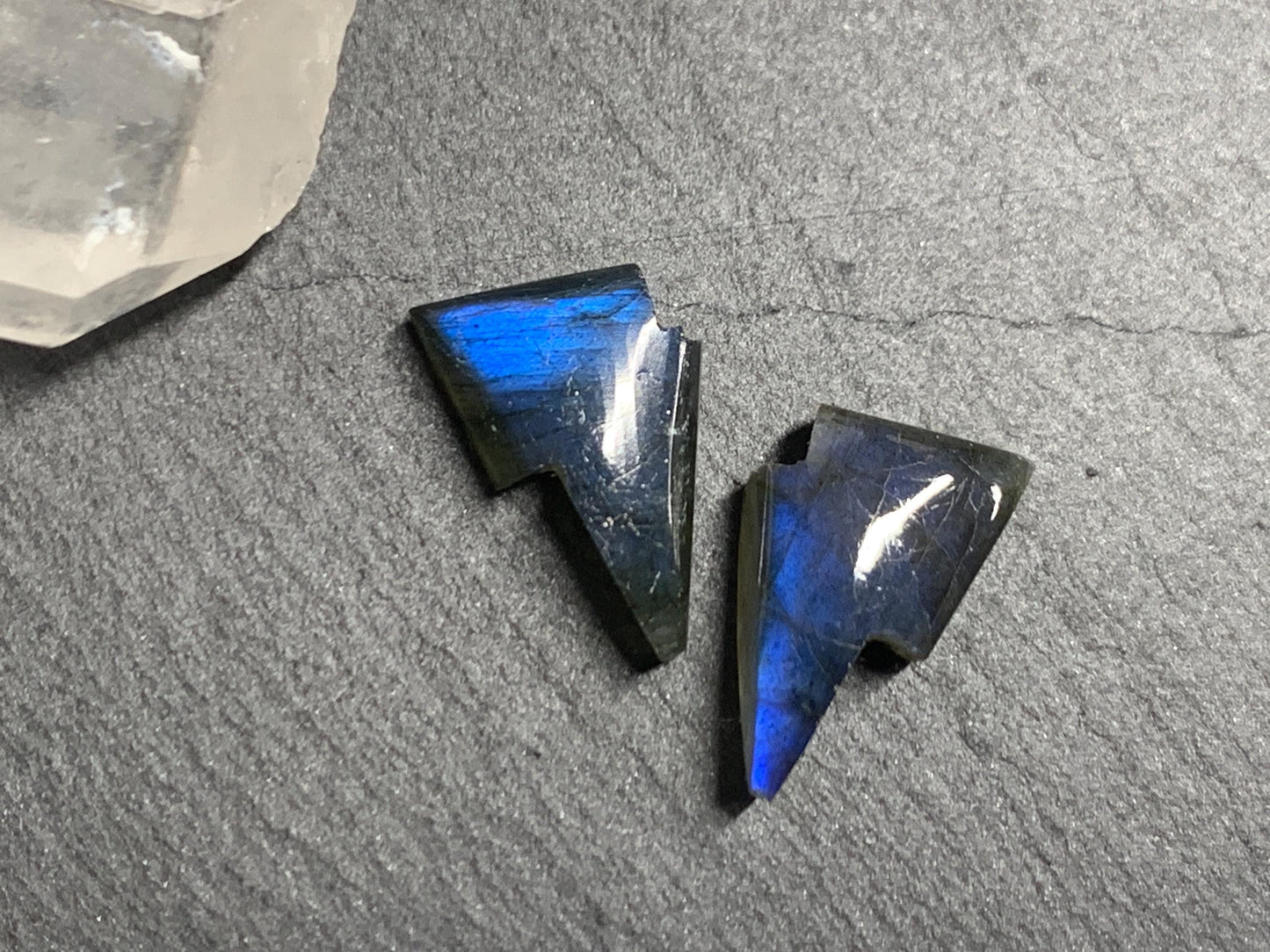 Labradorite lightning bolt pair 9x13mm cabochon