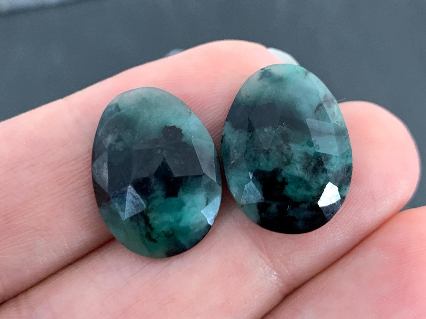 Faceted Emerald Pair 13x18x4mm cabochon