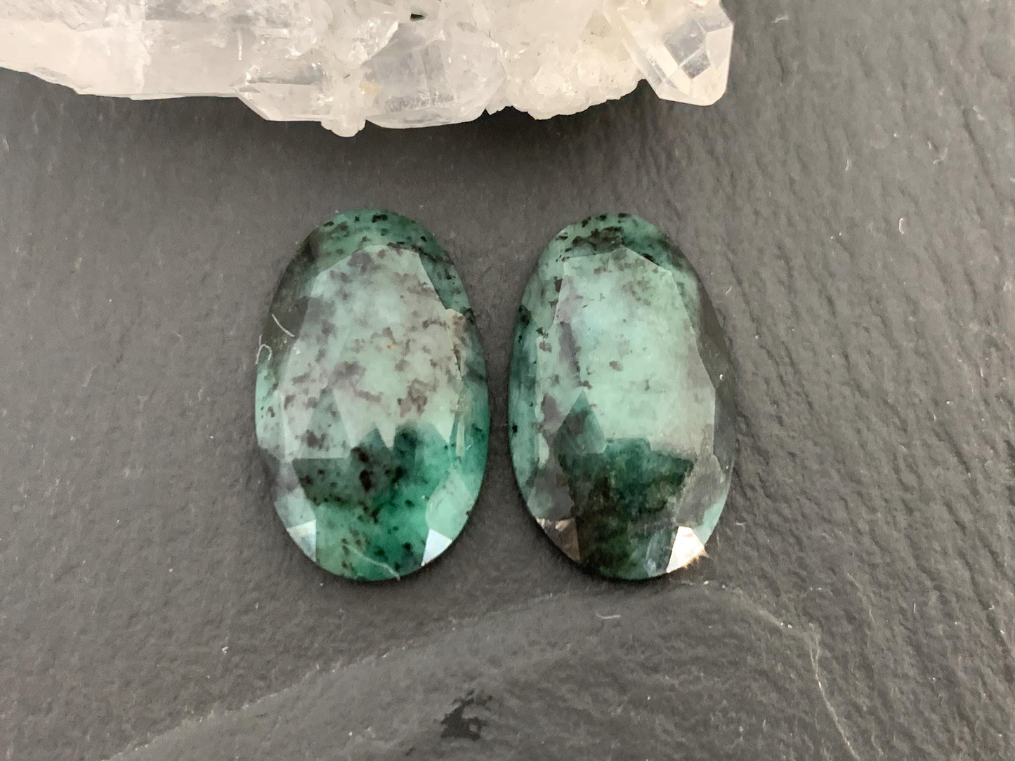 Faceted Emerald Pair 11x18x4mm cabochon