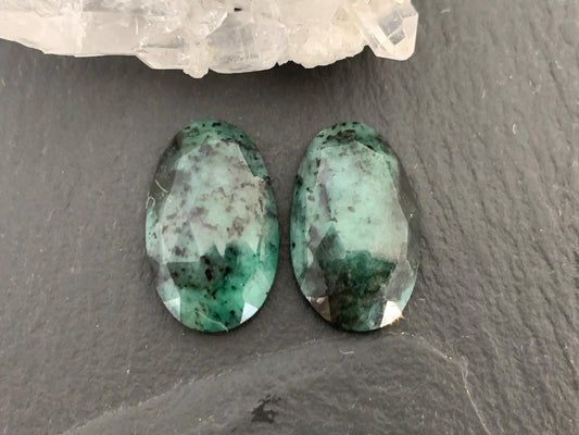 Faceted Emerald Pair 11x18x4mm cabochon