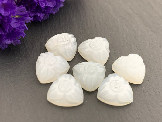 White Moonstone carved triangle 10mm cabochon