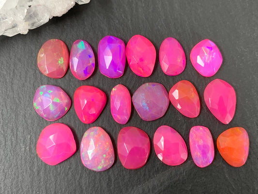 Faceted Pink Ethiopian Opal 9-11mm long cabochon