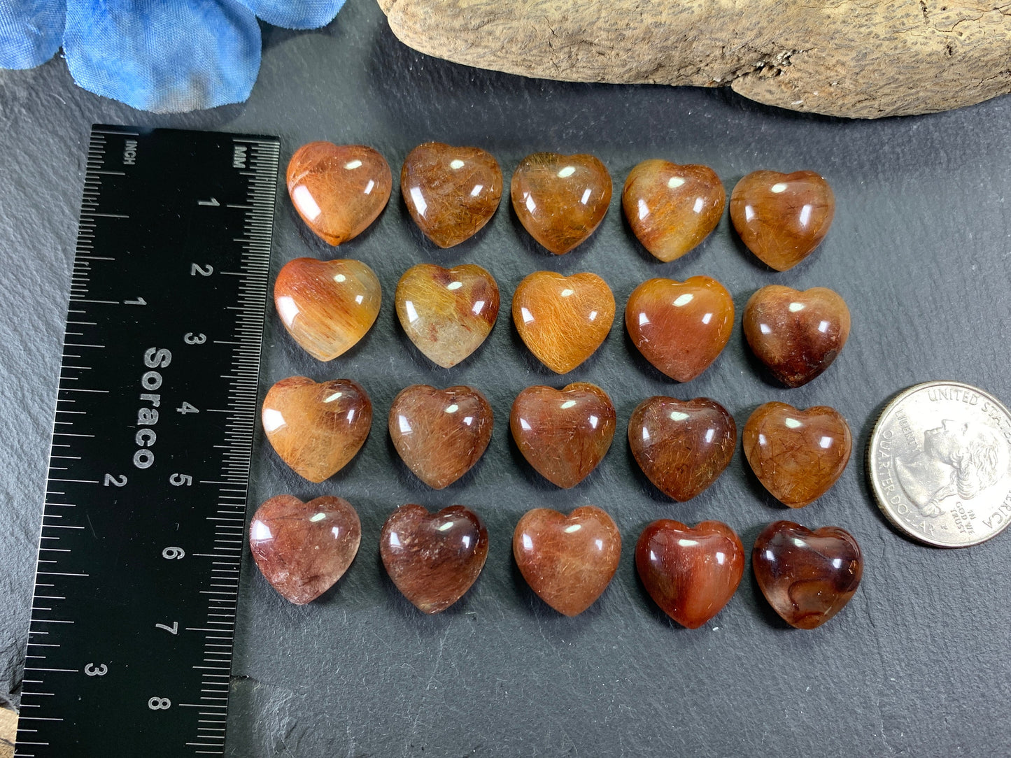 Rutilated Quartz heart 15x15mm cabochon - Calibrated cabochons