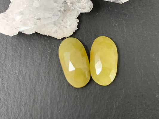 Faceted Yellow Sapphire pair 8x15x4mm cabochon