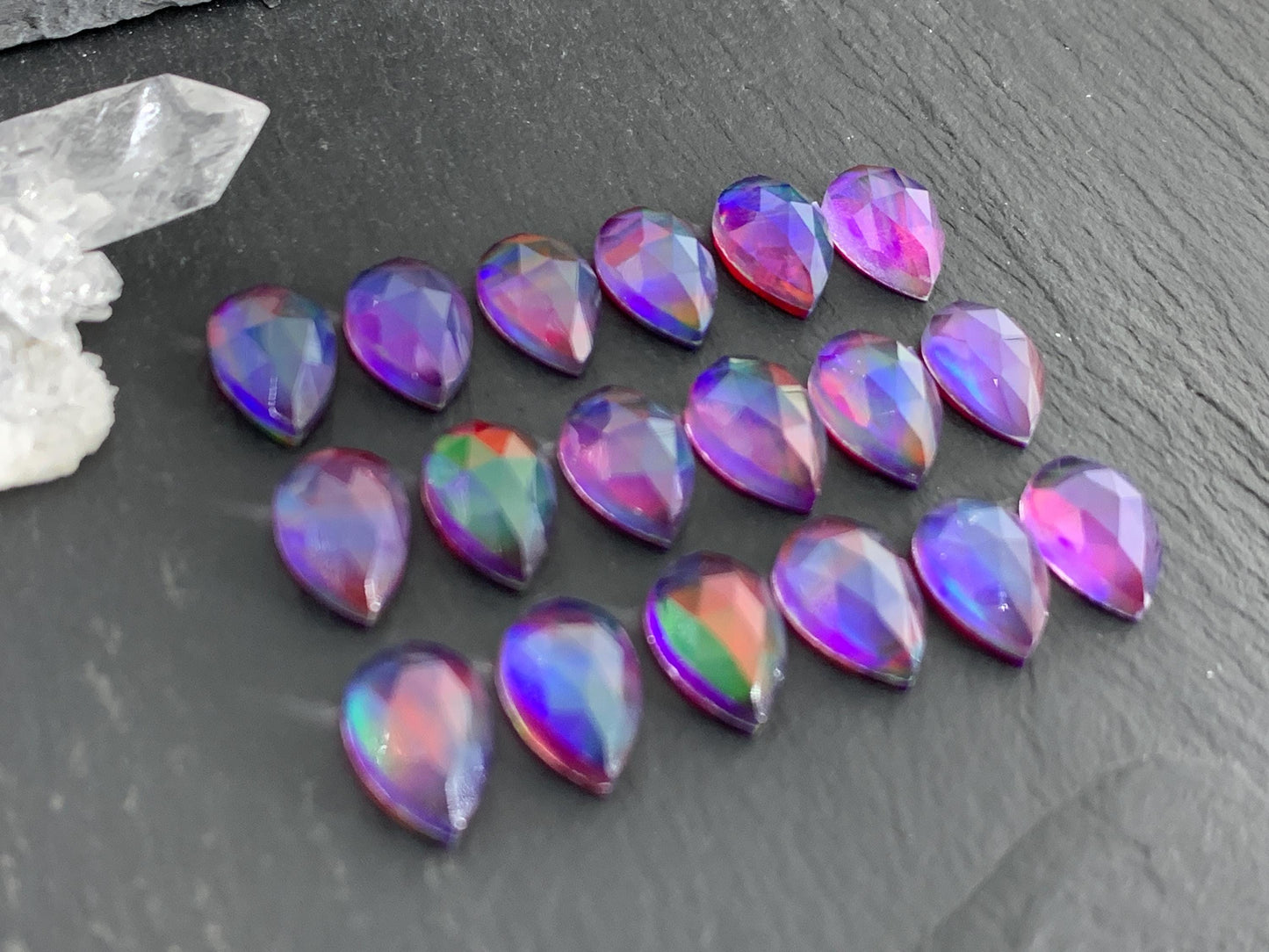 Faceted  Aurora Opal pear 8x12mm cabochon - Doublet cabochons/ Select your cabochon