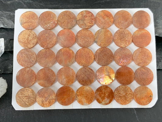 Flat Gold Sunstone round 10mm cabochon - calibrated cabochons