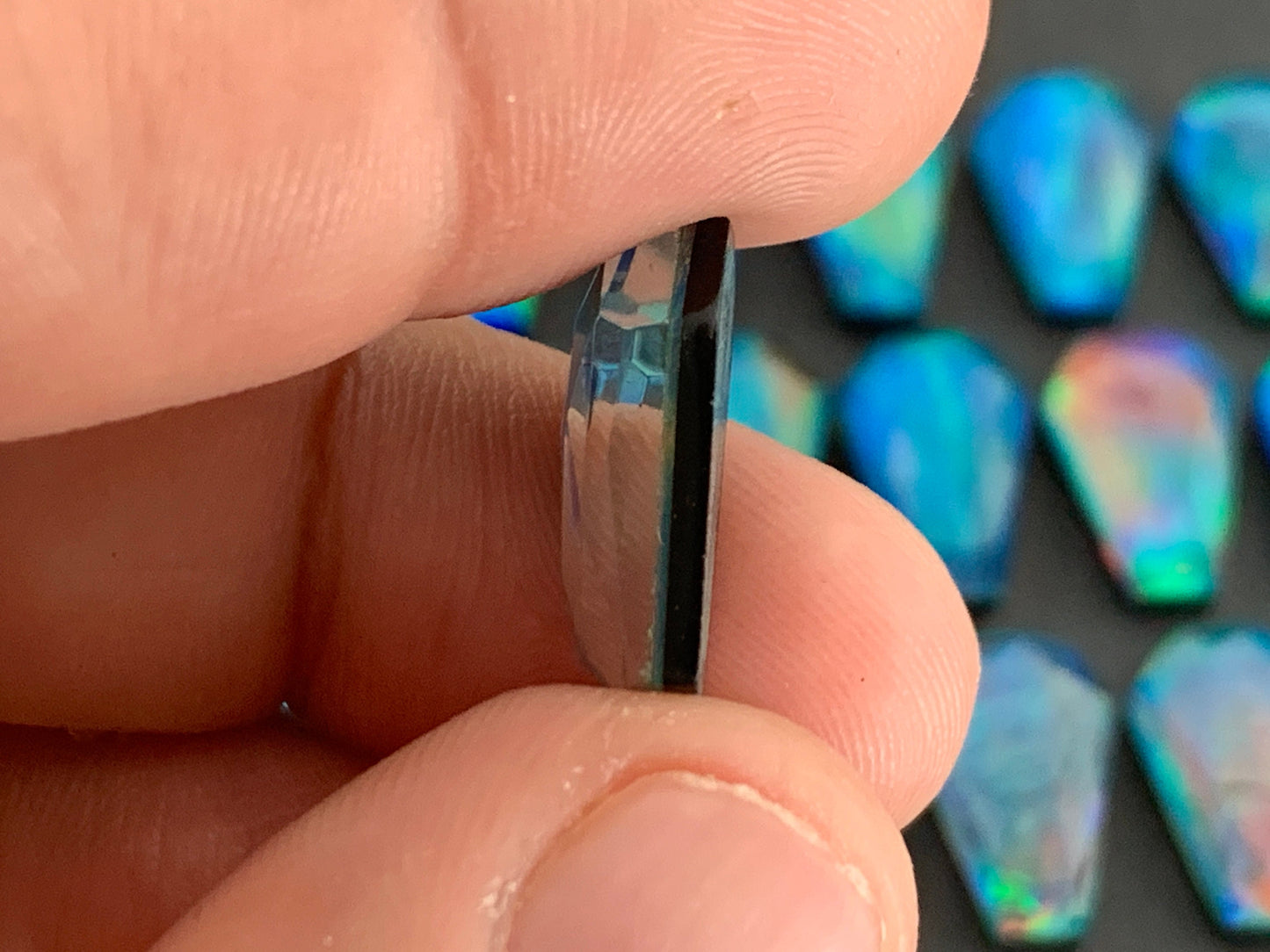 Faceted Aurora Opal coffin 10x16mm cabochon - Doublet cabochon