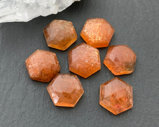 Faceted Sunstone hexagon 10mm cabochon