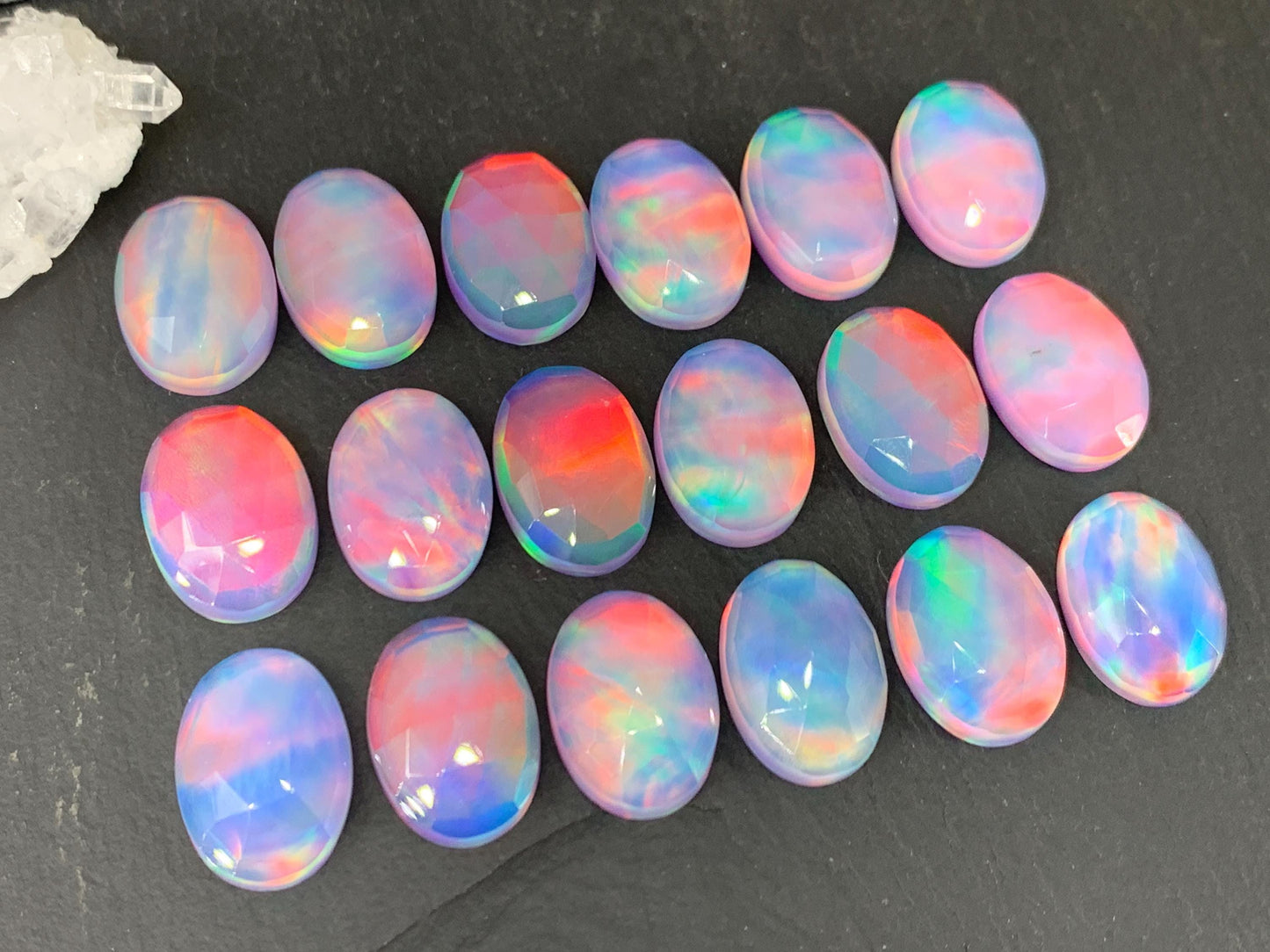 Faceted Aurora Opal Cabochon Oval 13x18mm Synthetic Opal Doublet Gemstone