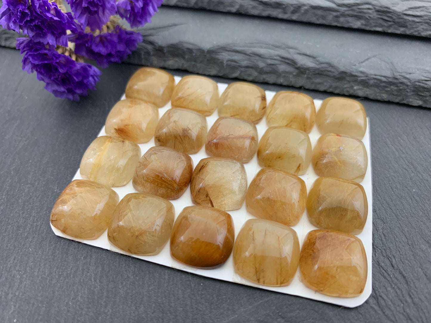 Rutilated Quartz square 15mm cabochon - Calibrated cabochons