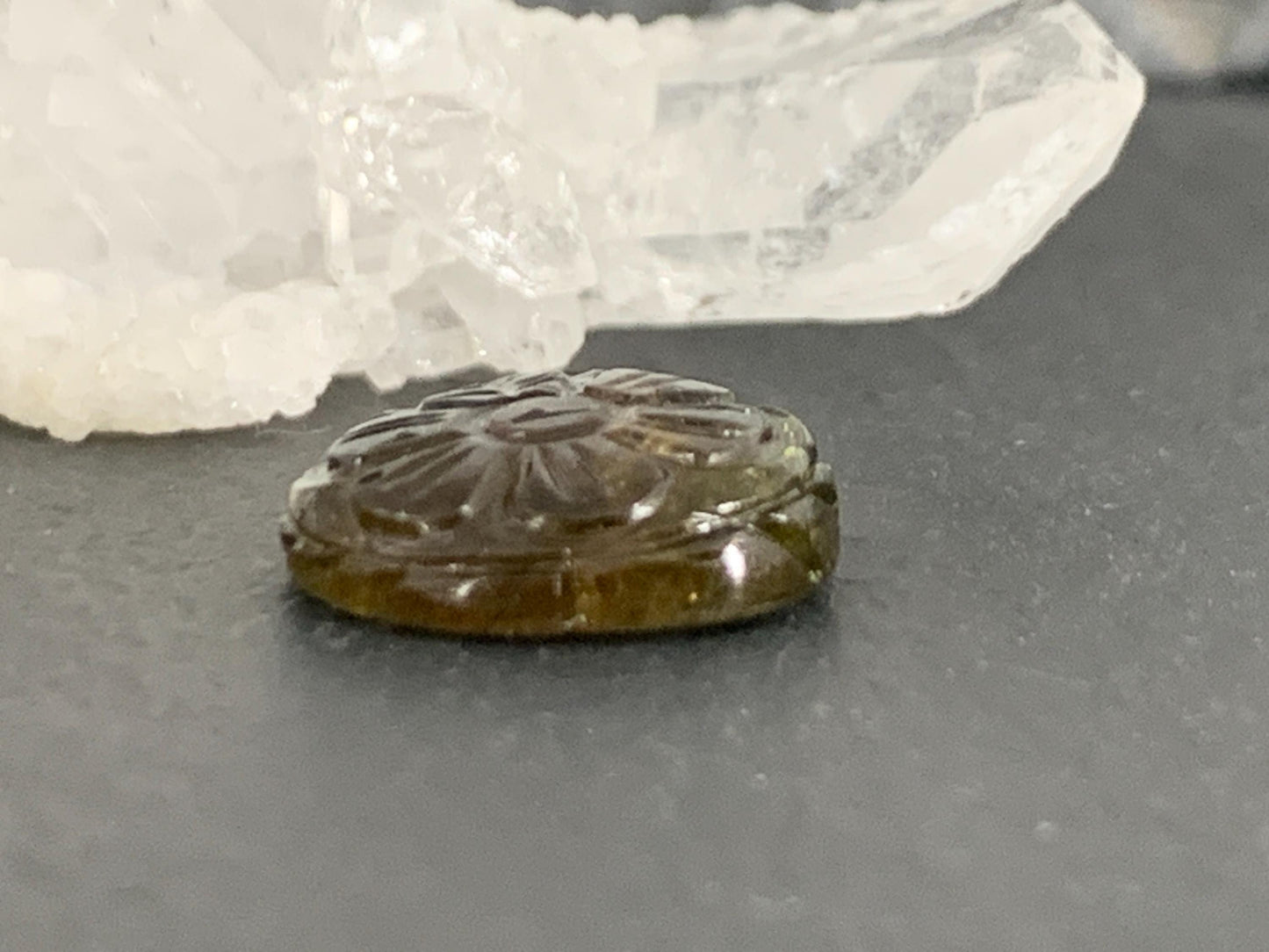 Carved Tourmaline 12x13x4mm cabochon