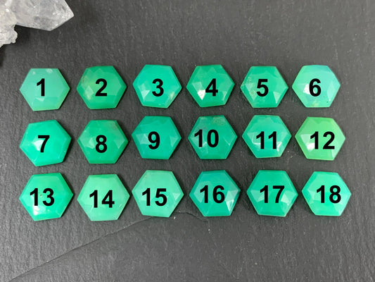 Faceted Chrysoprase hexagon 10mm cabochon