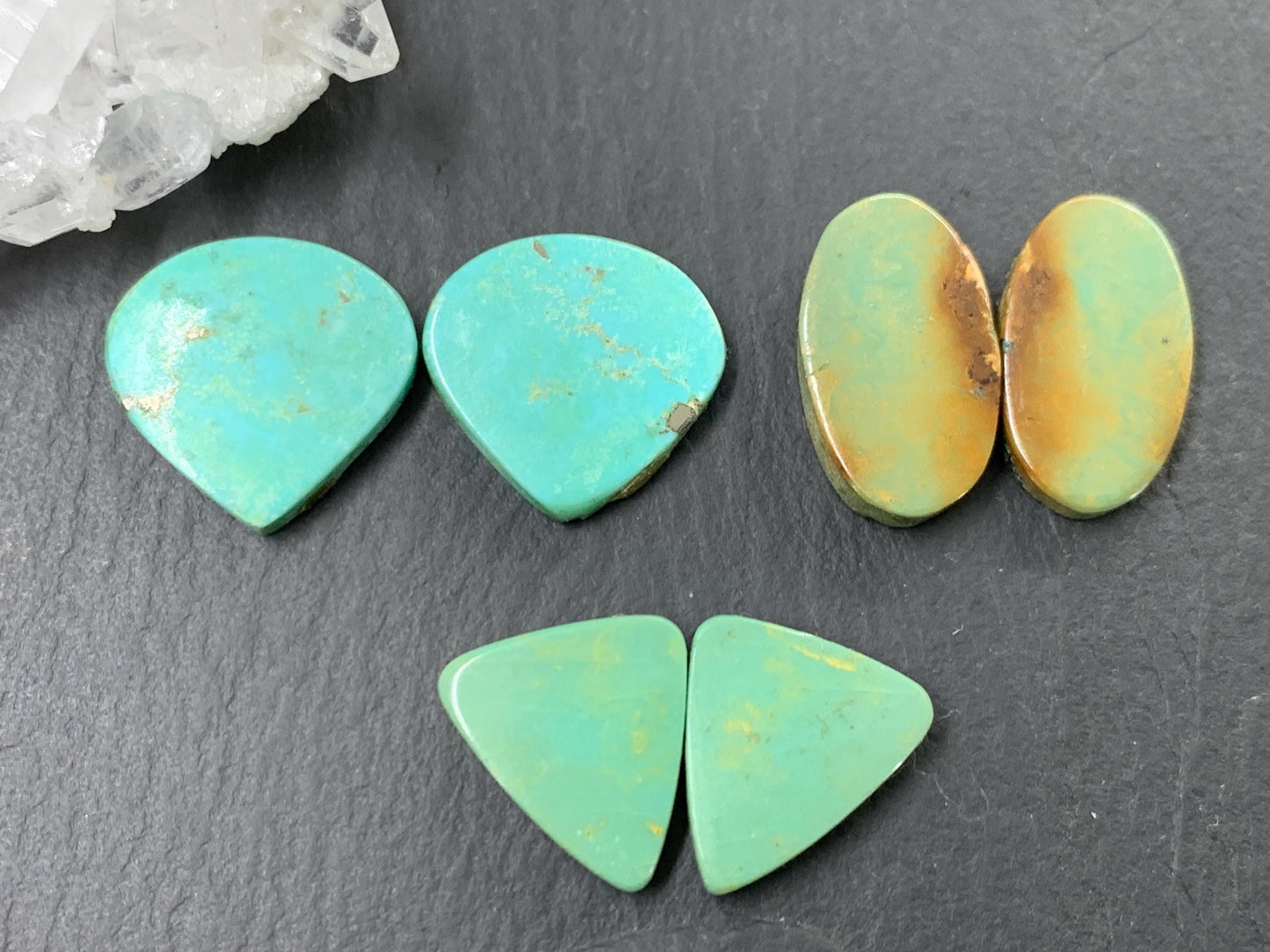 Tibetan Turquoise Pair 14-18mm long Cabochon - Hand Cut Cabochon