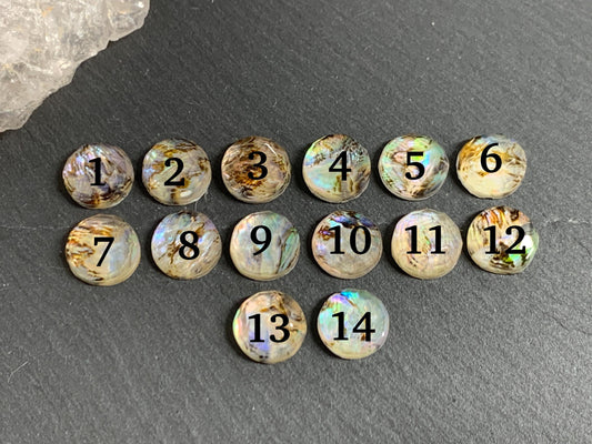 Faceted Abalone Crystal round 10mm doublet cabochon