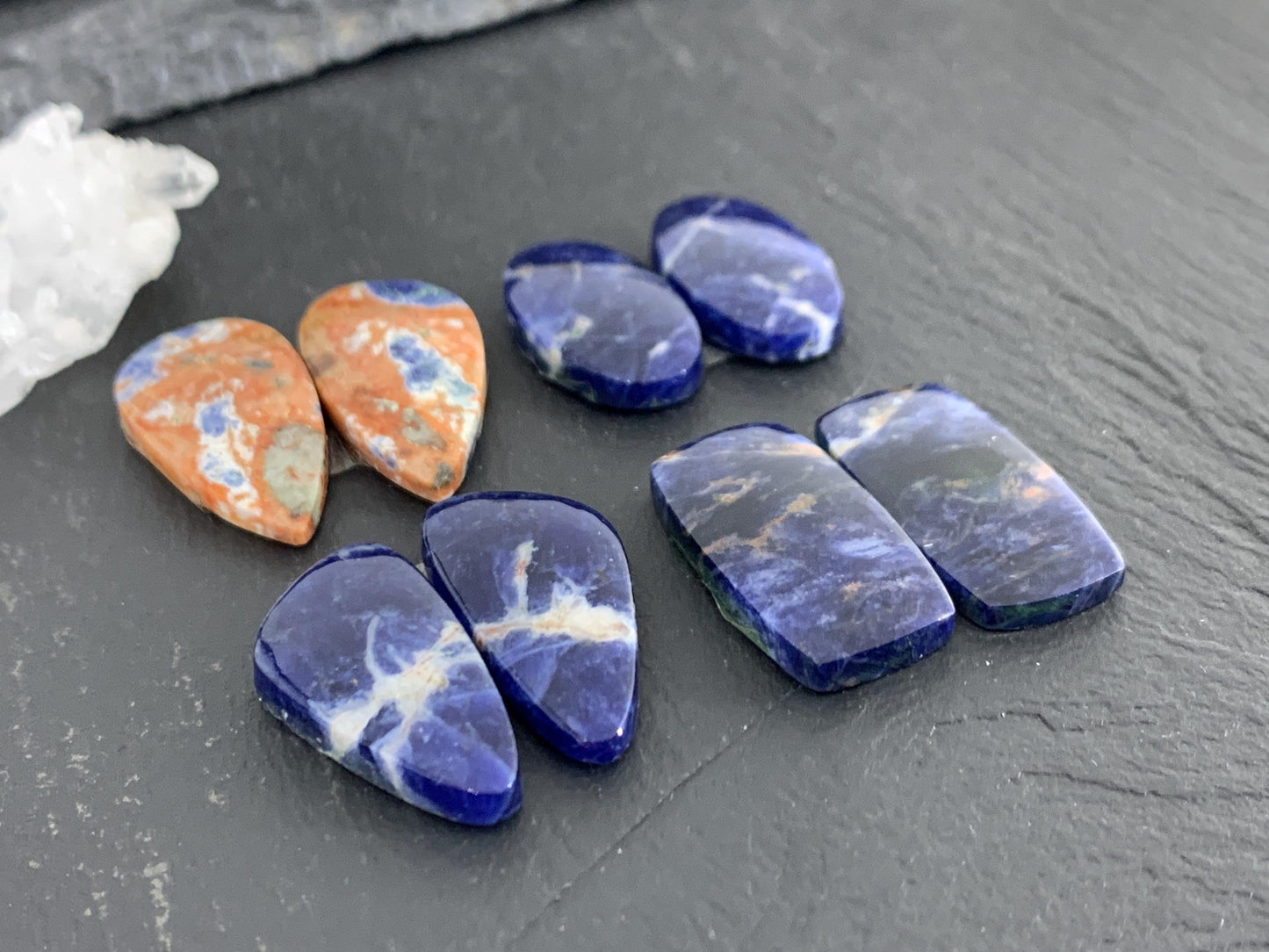 Natural Sodalite pair 21-24mm long cabochon