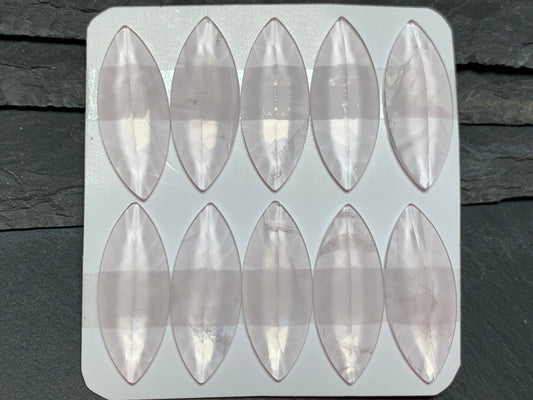 Faceted Rose Quartz marquise 12x30mm cabochon - Calibrated cabochons
