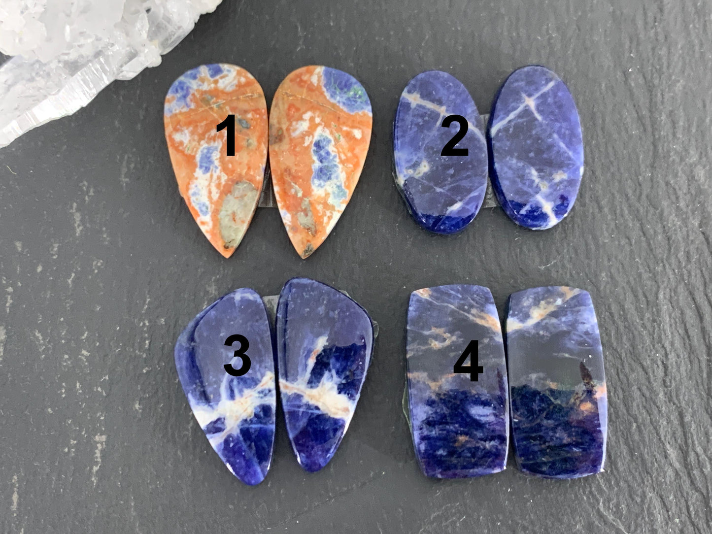 Natural Sodalite pair 21-24mm long cabochon