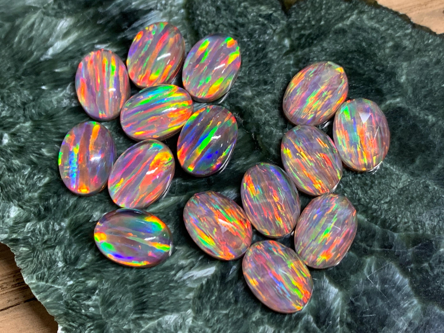 Aurora Opal Oval 10x14mm Cabochon – Rainbow Fire Doublets – Man Made Cabochon *
