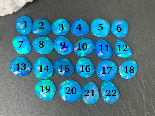 Faceted Blue Ethiopian Opal 8-9mm long cabochon