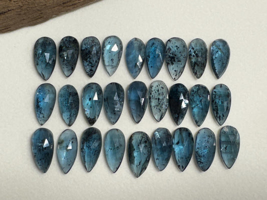 Faceted Moss Kyanite pear 7x15mm cabochon