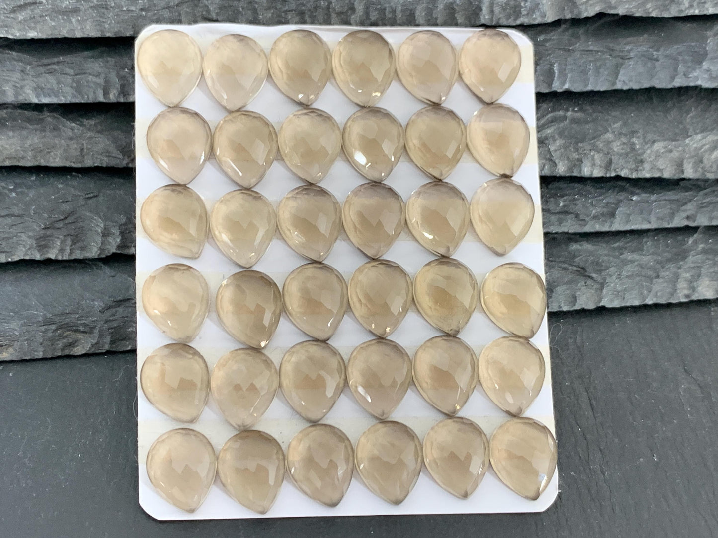 Faceted Smokey Quartz pear 10x12mm Cabochon - Calibrated cabochons